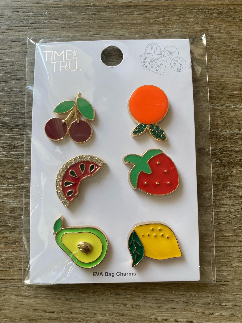 Time and Tru Kids Fruit Bag Charms - Red, Yellow, Green, Orange, Pink